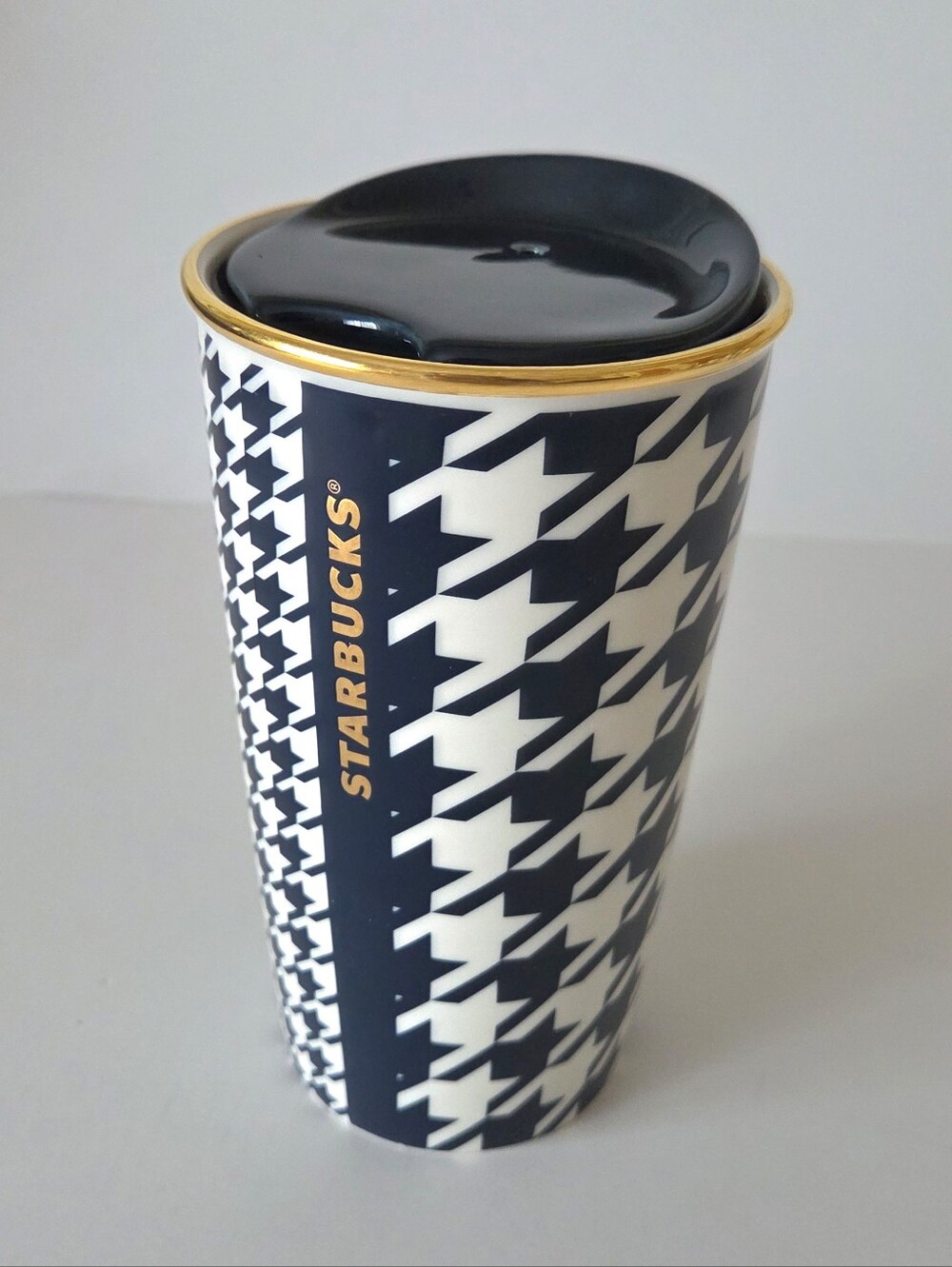 Starbucks Houndstooth Travel Tumbler in Black, White & Gold